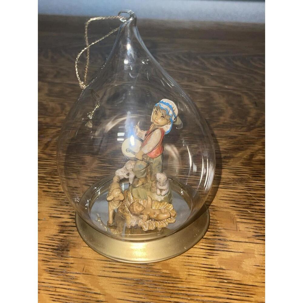 Vtg Fontanini Blown Glass Christmas Ornament Drummer Boy Baby Jesus Diorama 6"